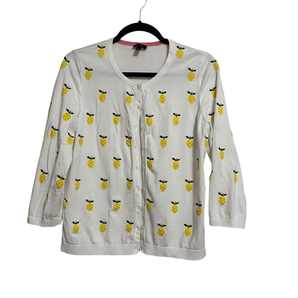 White Pineapple-Print Button Cardigan Sweater